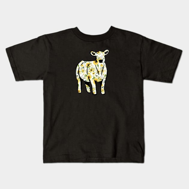 Watercolor Sunflower Floral Cow Silhouette  - NOT FOR RESALE WITHOUT PERMISSION Kids T-Shirt by l-oh